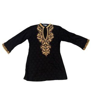 Sulu Collection Black & Gold Embroidered Tunic